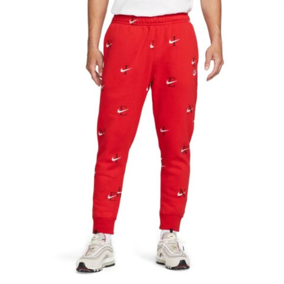 NWT NIKE MEN'S ALL OVER PRINT FLEECE JOGGER SWEATPANTS‎ RED BLACK GRAY - Picture 1 of 5